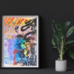 The 'Etu' 18 x 24" Multi Color, 'Snake & Floral' Screen Printed Monoprint Poster